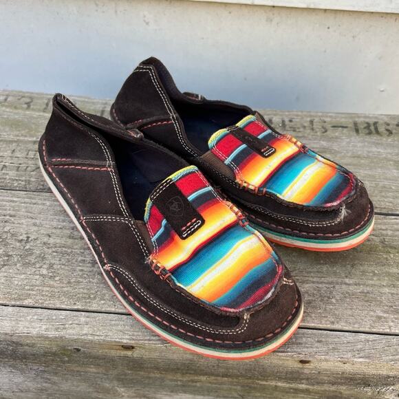 Ariat Cruisers Chocolate Boho Aztec Saddle Blanket Sunset Stripe Shoes 7B - Picture 1 of 7
